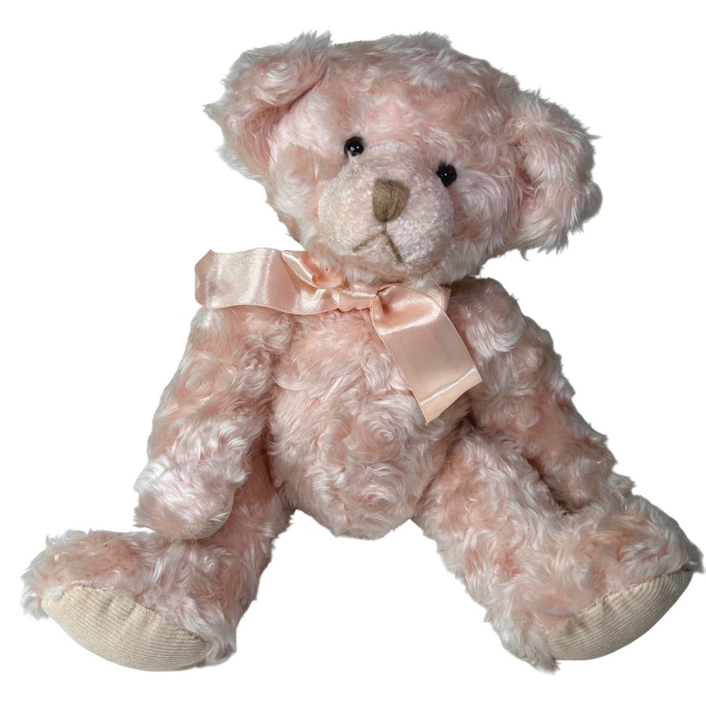 Russ Berrie Isabella Pink Teddy Bear Swirl Plush Satin Bow Vintage Style 12 Inch